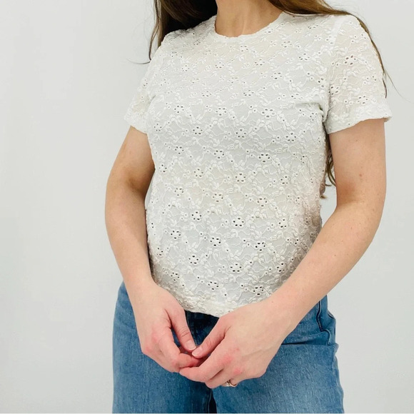 vintage ivory lace feminine minimalist baby tee blouse top size L - Picture 1 of 7
